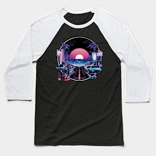 80s Vaporwave Palm Trees city Sunset Baseball T-Shirt